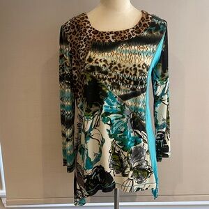 Leopard and Floral Print Women's Top turquoise and brown Tonez
